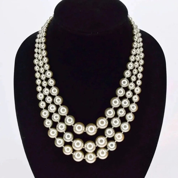 Charter Club Imitation Pearl Three-Row Collar Necklace Gray NWT - Picture 1 of 6